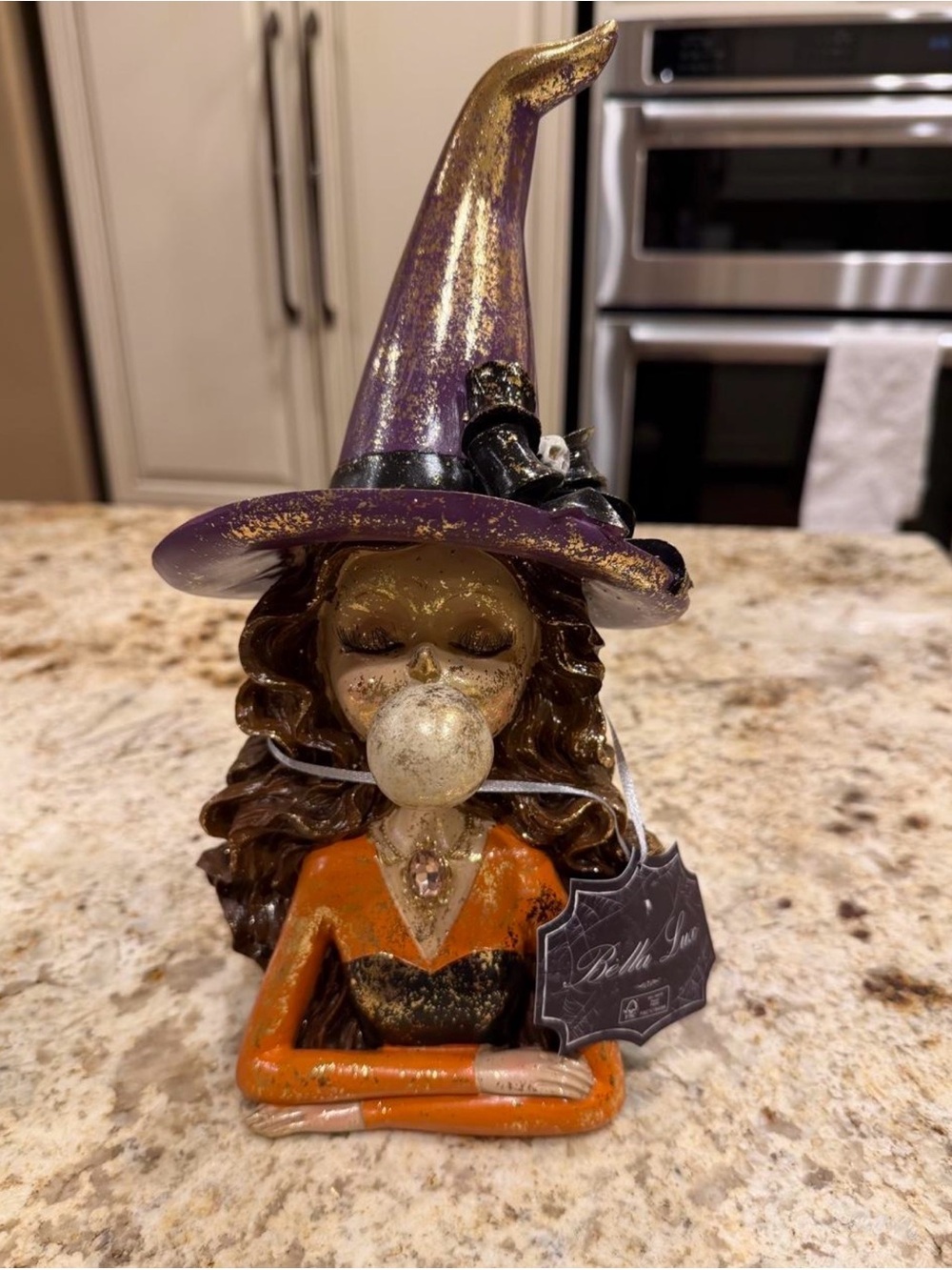 Bella Luxx Purple & Orange Glitter Witch Bust Accent